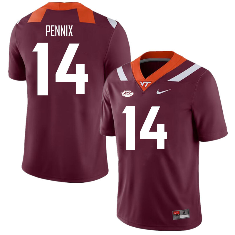 Men #14 Jonathan Pennix Virginia Tech Hokies College Football Jerseys Stitched Sale-Maroon